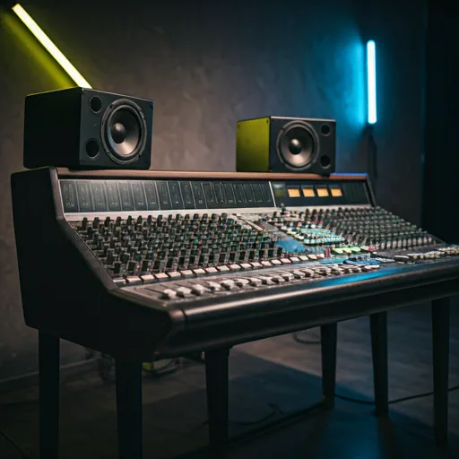Konsola mikserska studia nagrań z neonowym oświetleniem